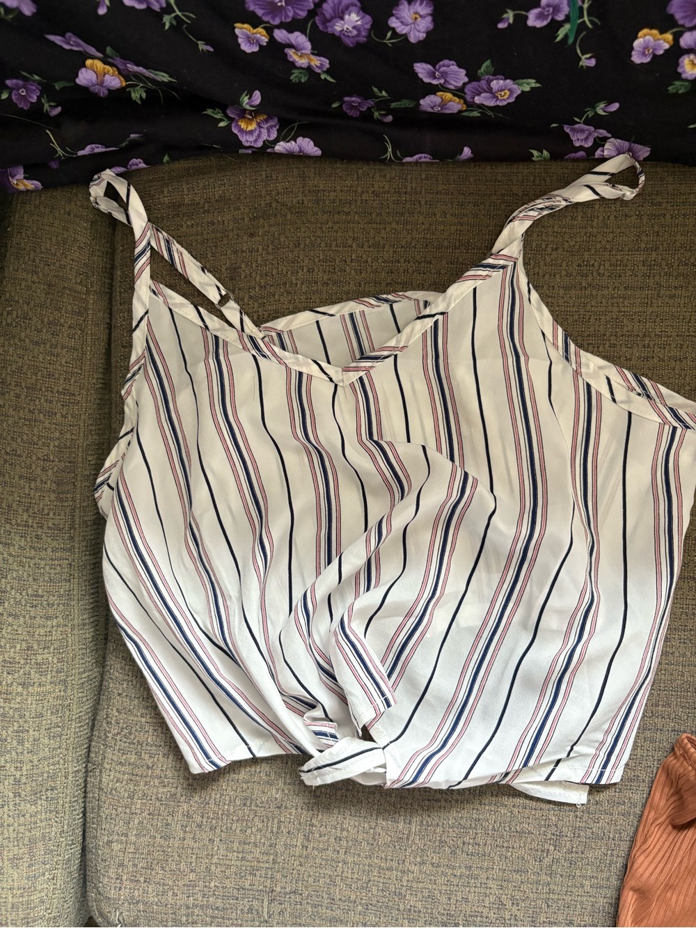 ROMWE White Striped Twist-Front Camisole with Navy & Red Stripes